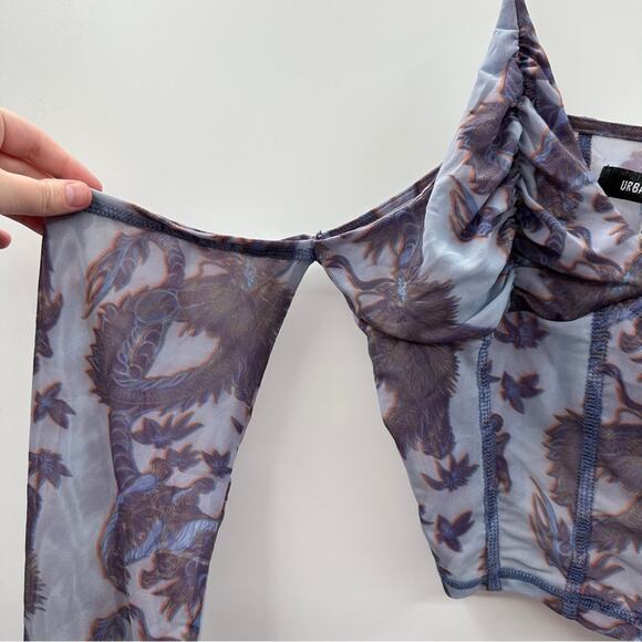 Urban Outfitters UO Ziggy Purple Paisley Print Cold Shoulder Corset‎ Top Size L - Picture 5 of 11